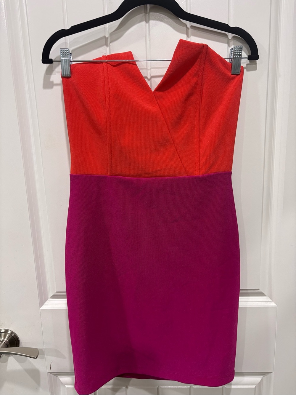 Necessary Clothing Strapless Colorblock Dress in Orange & Fuchsia